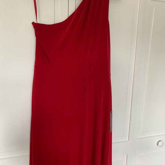 Ann Taylor full length one shoulder ruby red gown - Picture 6 of 8